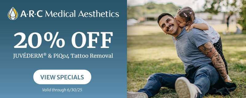 20 percent off Juvederm and PiQo4 Tattoo Removal for the month of June, 2025 - View Specials