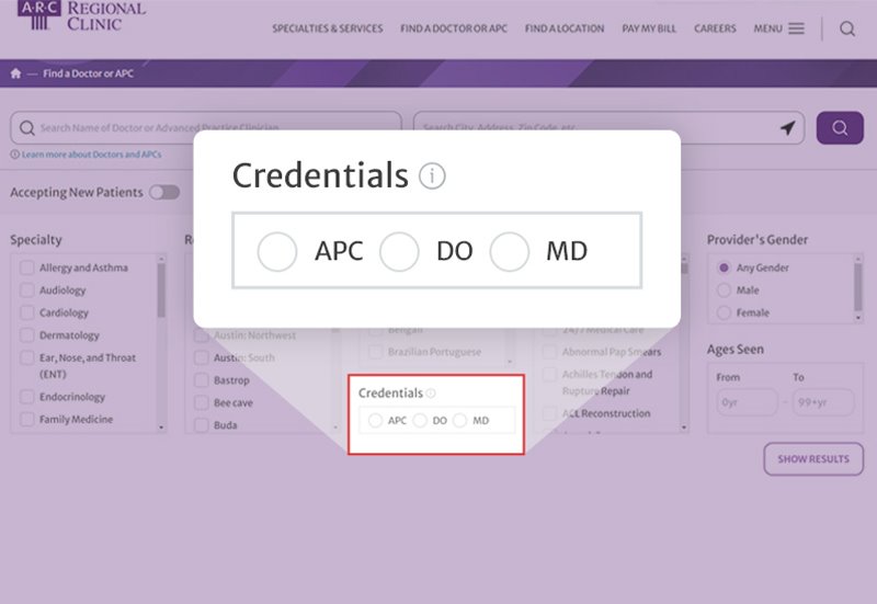 Find a Doc/APC search adds new filter