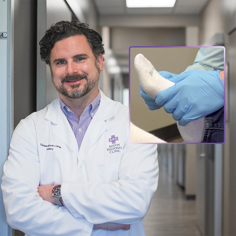 Dr. Daniel T. Halloran, and an image of a foot being examined