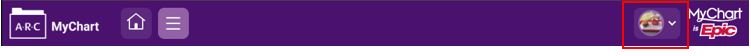Example of the profile icon on the top-right of the ARC MyChart menu bar