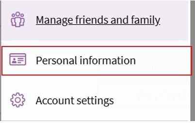 Example of the Personal Information location on the ARC MyChart menu